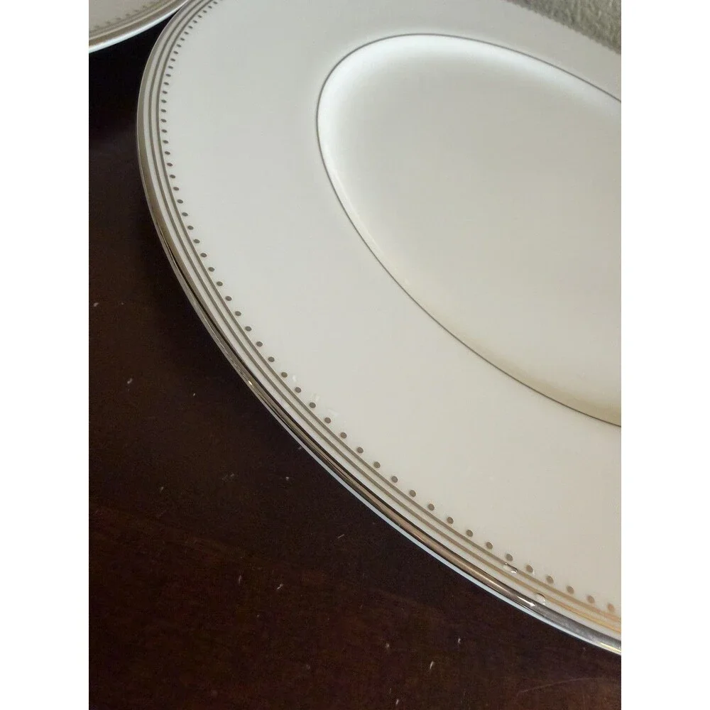 Vera Wang Wedgewood Grosgrain 10.75” Platinum Bone China Dinner Plates Set of 2